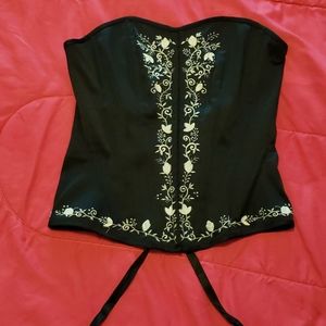 Charolle Russe black w/ white roses corset sz L